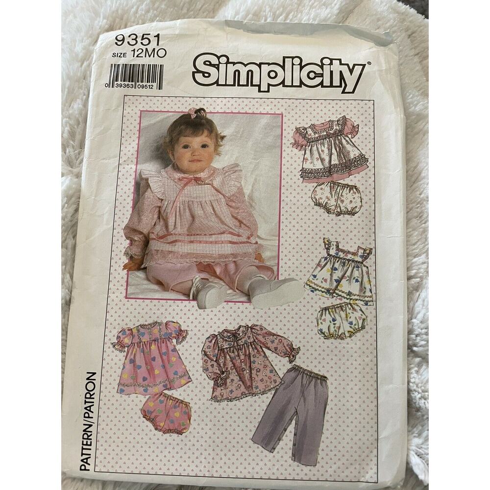 SIMPLICITY PATTERN 9351 ~ TODDLER DRESS TOP PANTS ~ SIZE 12months 1989 Cut